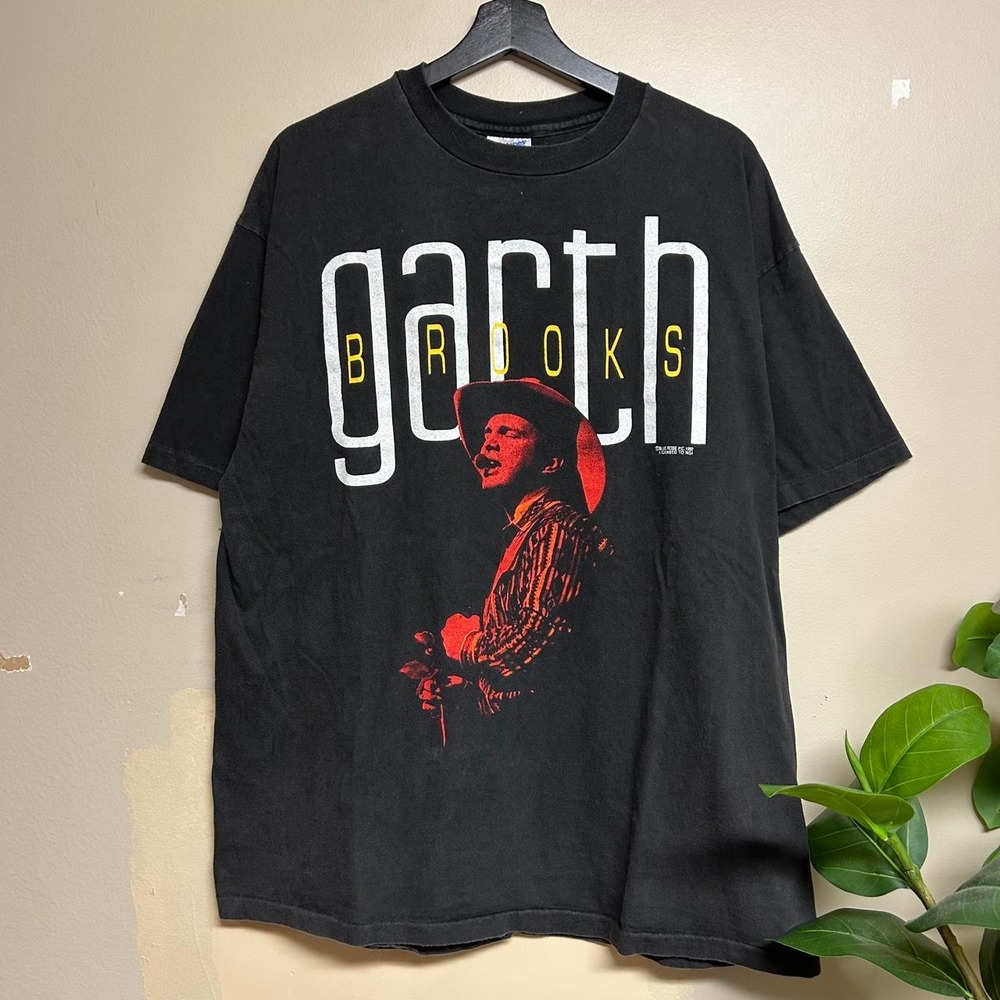 Vintage 90s Garth Brooks Country Music Band Shirt Hanes Beefy-T Black Mens L